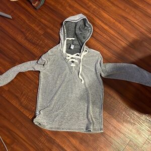Alternative Apparel Gray Hooded Sweater - White Tie - Light Long Sleeve - XS
